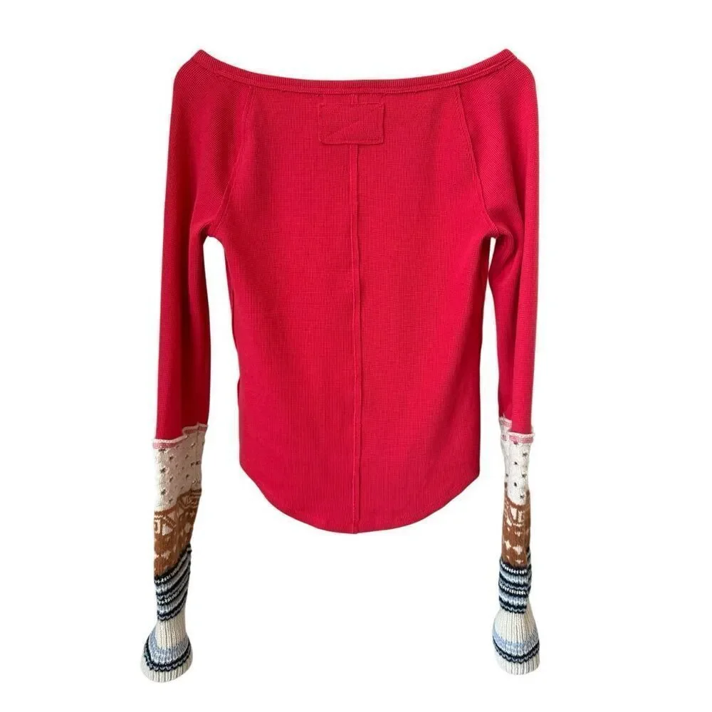 Free People Cozy Craft Cuff Top in Red Combo